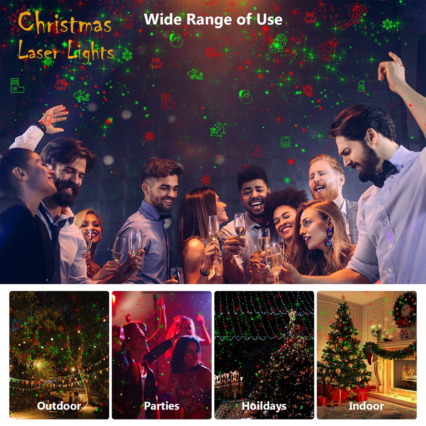 Christmas Projector Lights Outdoor, Waterproof with Remote,16 Patterns Christmas Lights Projector, Timer, Red and Green Xmas Landscape Spotlight Suitable for Garden Christmas Decor Indoor Home Party