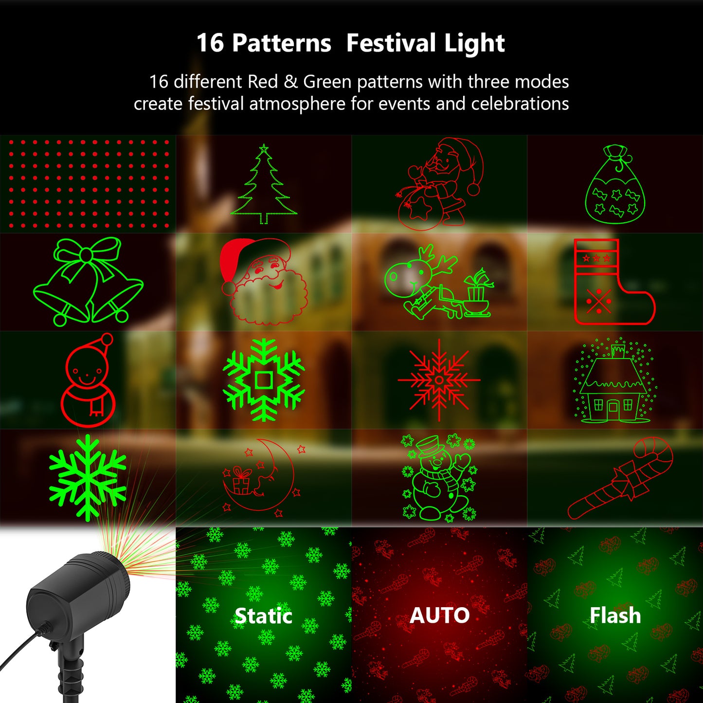 Christmas Projector Lights Outdoor, Waterproof with Remote,16 Patterns Christmas Lights Projector, Timer, Red and Green Xmas Landscape Spotlight Suitable for Garden Christmas Decor Indoor Home Party
