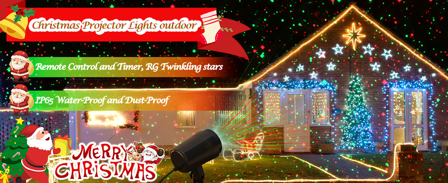 Christmas Projector Lights Outdoor, Firefly Lights Display Christmas Decorations with Remote, Super-Bright RG Light Projector Waterproof Indoor Halloween Wedding Home Party Gife Garden