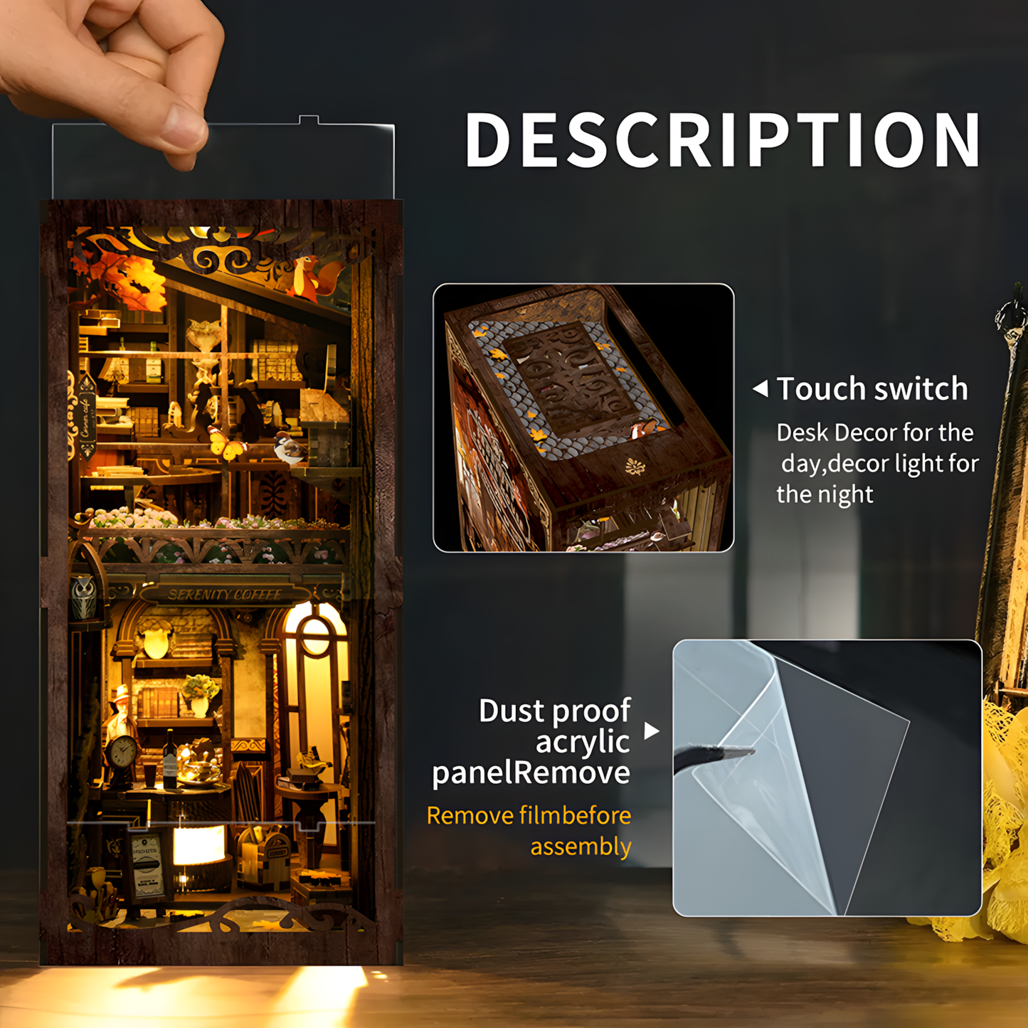 ATAEFR Book Nook Kit for Adults, DIY Miniature Coffee House Booknook Kit with Led Light & Dust Baffle, 3D Wooden Bookshelf Puzzle Booknook Insert Decor Crafts for Adults Teen Gifts