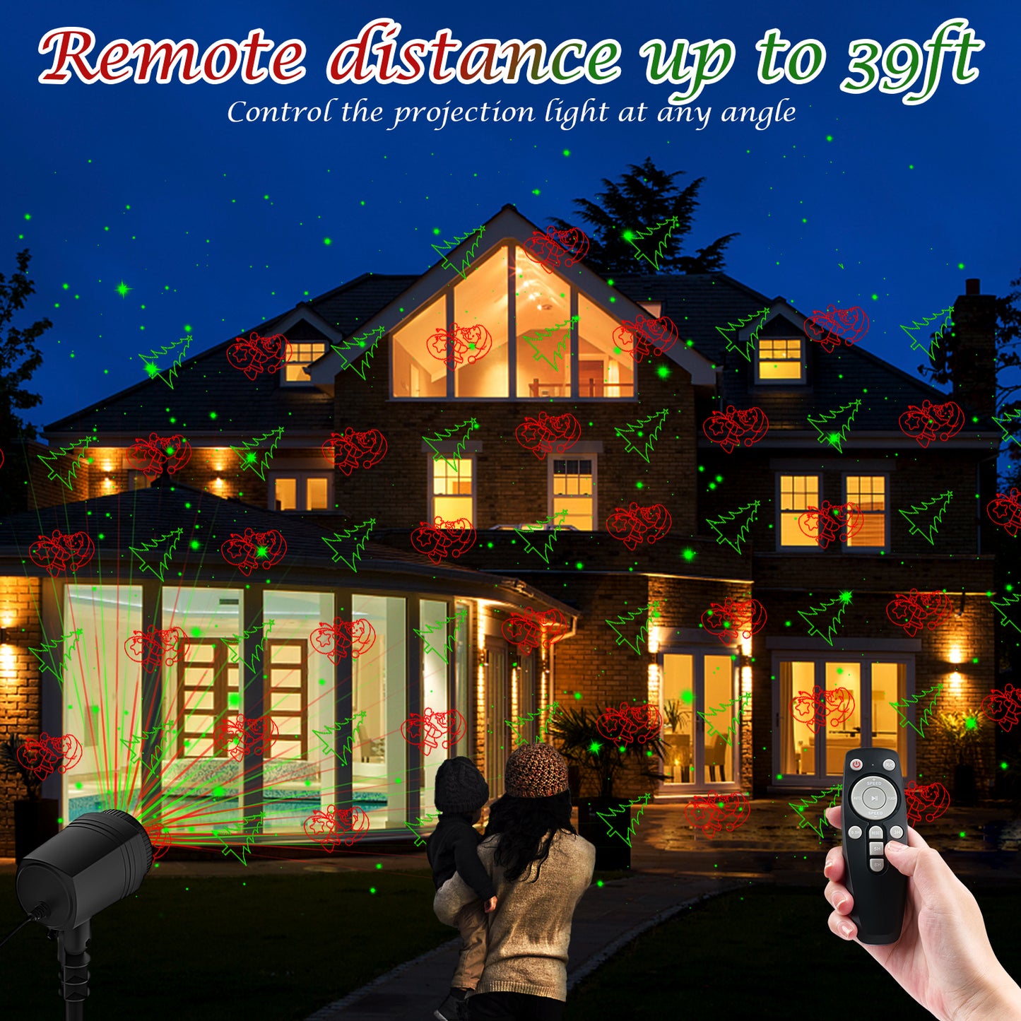 Christmas Projector Lights Outdoor, Waterproof with Remote,16 Patterns Christmas Lights Projector, Timer, Red and Green Xmas Landscape Spotlight Suitable for Garden Christmas Decor Indoor Home Party