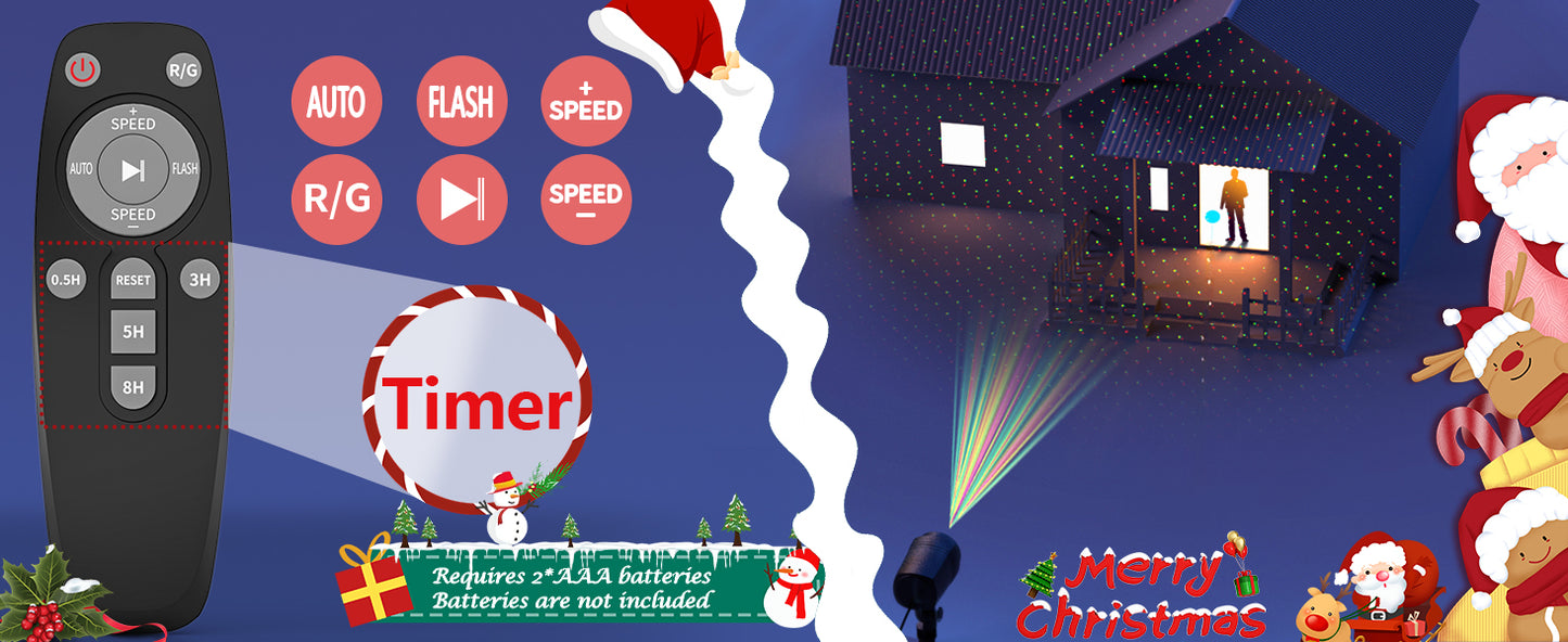 Christmas Projector Lights Outdoor, Firefly Lights Display Christmas Decorations with Remote, Super-Bright RG Light Projector Waterproof Indoor Halloween Wedding Home Party Gife Garden