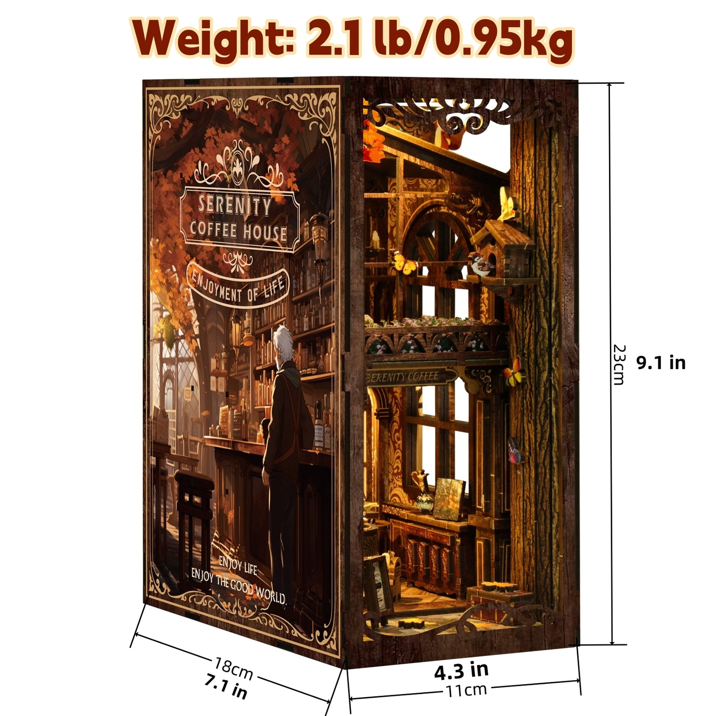 ATAEFR Book Nook Kit for Adults, DIY Miniature Coffee House Booknook Kit with Led Light & Dust Baffle, 3D Wooden Bookshelf Puzzle Booknook Insert Decor Crafts for Adults Teen Gifts