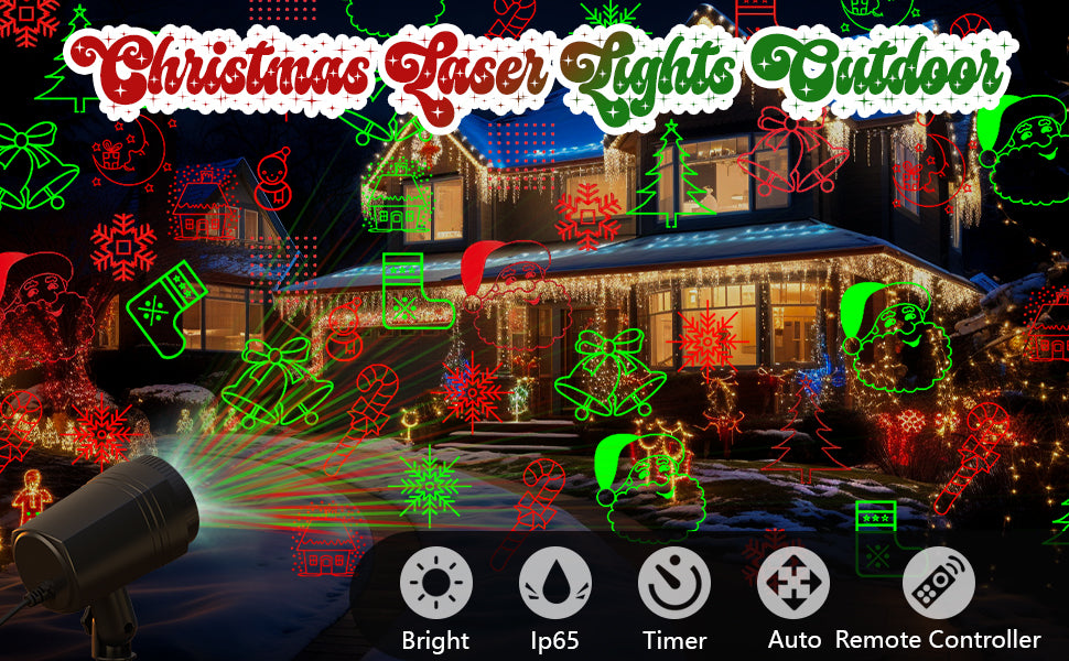 Christmas Projector Lights Outdoor, Waterproof with Remote,16 Patterns Christmas Lights Projector, Timer, Red and Green Xmas Landscape Spotlight Suitable for Garden Christmas Decor Indoor Home Party