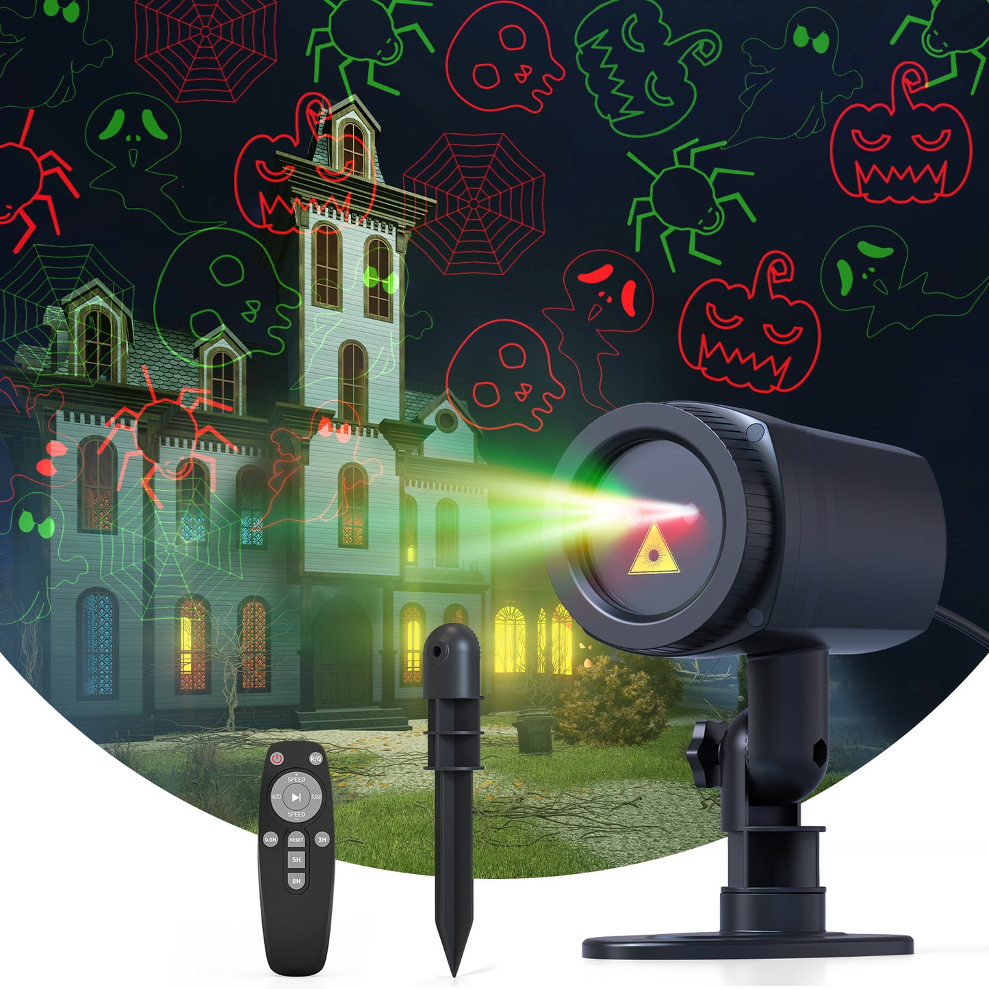 Halloween Projector Lights Outdoor, Remote Control, Waterproof Halloween Decor Energy Saving High Brightness, Timer, 3 Light Modes for Yard, Window Wall, Parties, Community Events, Store Decorations