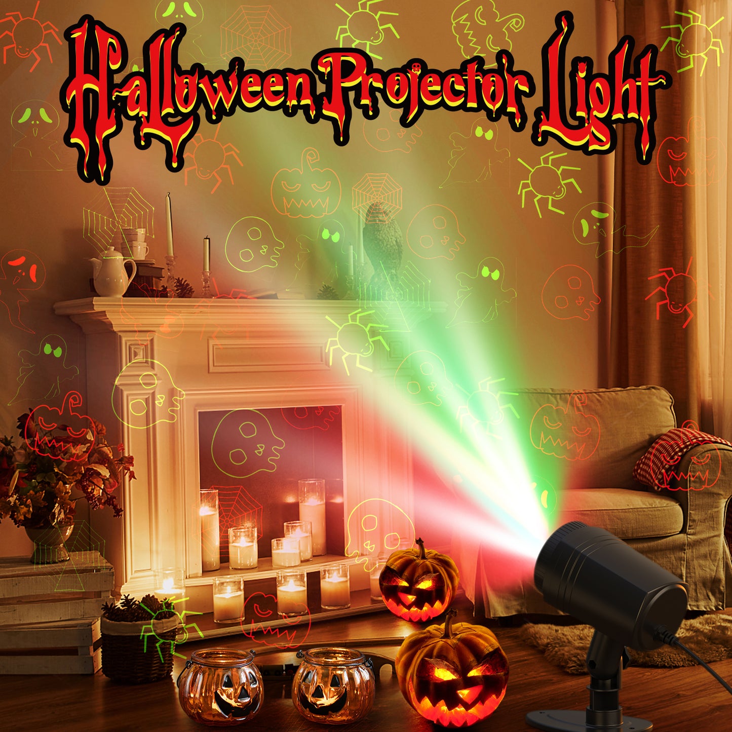 Halloween Projector Lights Outdoor, Remote Control, Waterproof Halloween Decor Energy Saving High Brightness, Timer, 3 Light Modes for Yard, Window Wall, Parties, Community Events, Store Decorations