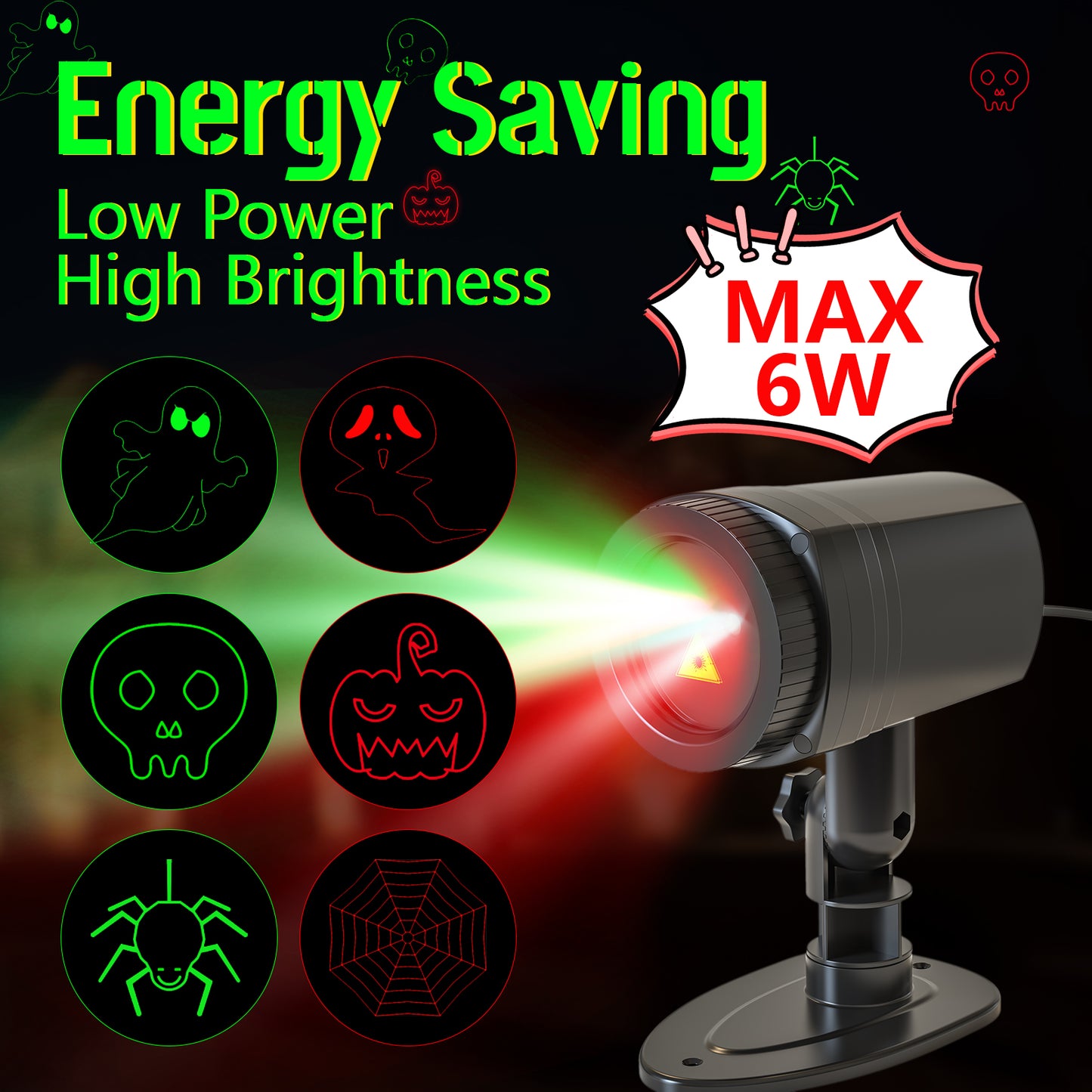 Halloween Projector Lights Outdoor, Remote Control, Waterproof Halloween Decor Energy Saving High Brightness, Timer, 3 Light Modes for Yard, Window Wall, Parties, Community Events, Store Decorations