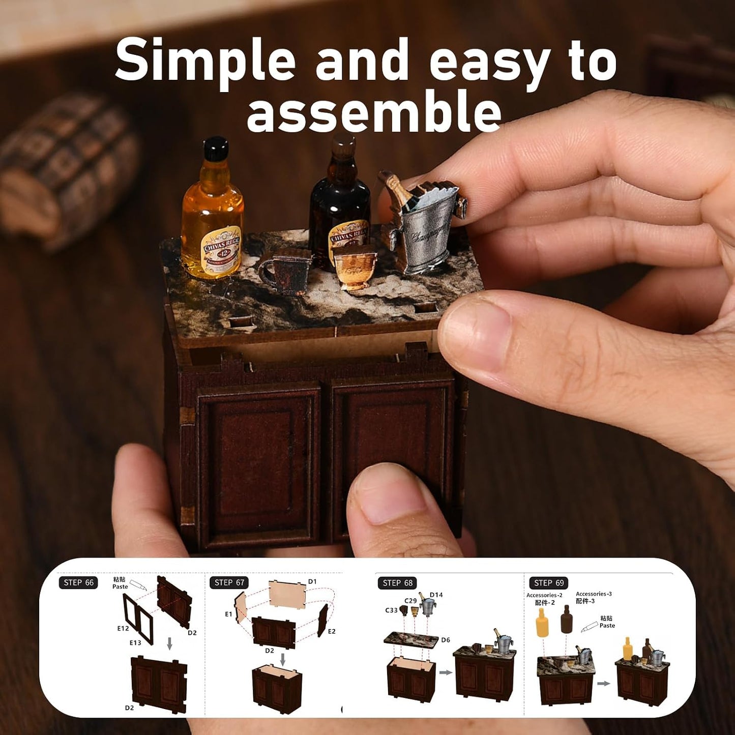 Corner Tavern Book Nook Kit, 3D Wooden Puzzle DIY Miniature House with Warm LED Light, Aesthetic Bookshelf Insert Decor for Adults & Teens