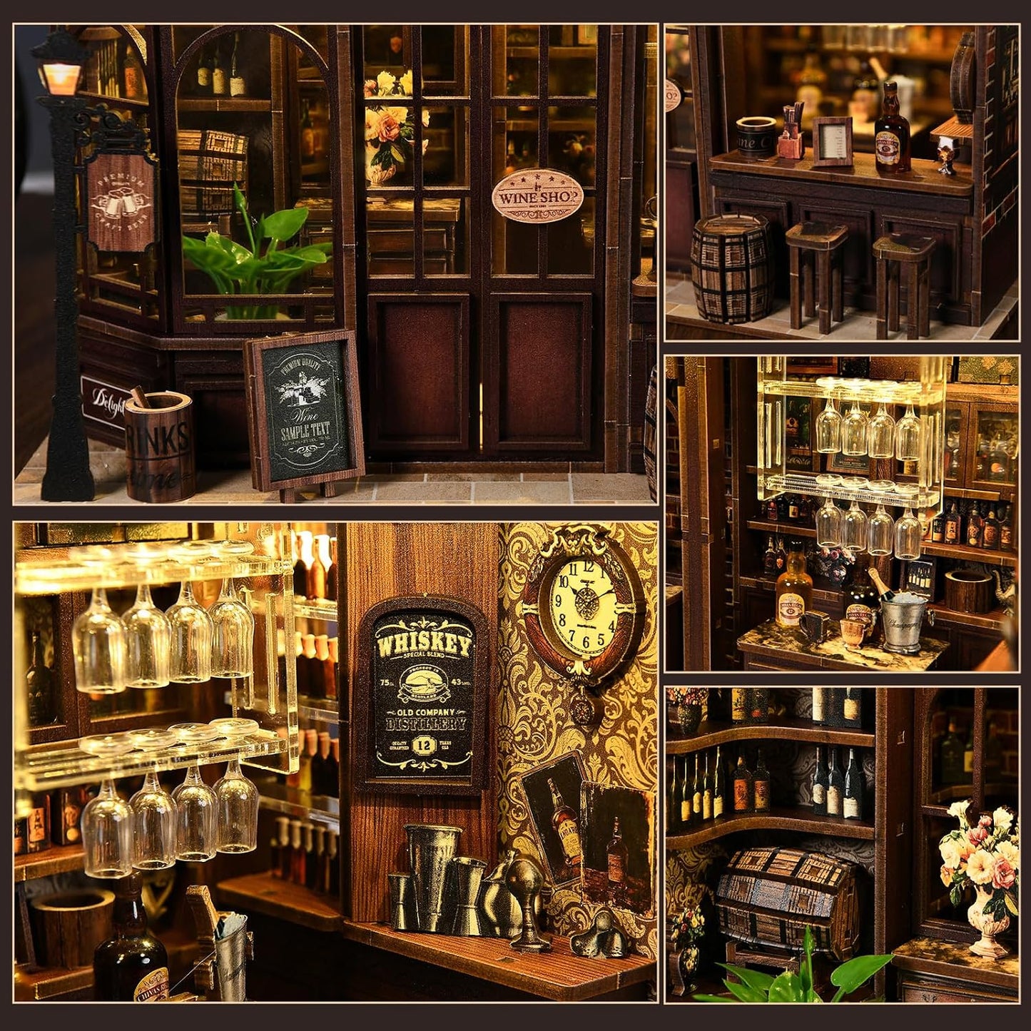 Corner Tavern Book Nook Kit, 3D Wooden Puzzle DIY Miniature House with Warm LED Light, Aesthetic Bookshelf Insert Decor for Adults & Teens